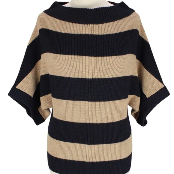 Tory Burch Wool Boat Neck Dolman Short Sleeve Striped Chunky Pullover - Picture 2 of 8
